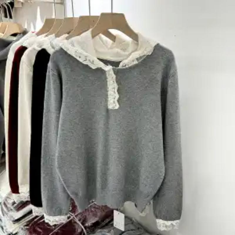 

Модный кружевной свитер с капюшоном в зарубежном стиле, новый осенний, с темпераментом, многослойный, универсальный топ для женщин S серый