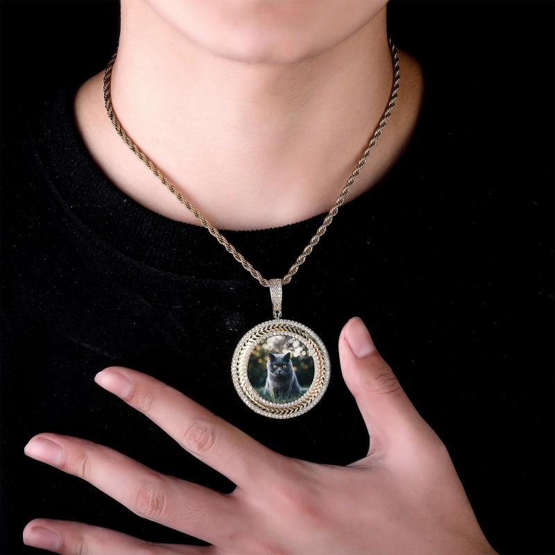 Hip Hop Arrow Round Frame Ice Crystal Pendant Copper Zircon Personalized Photo Flower Jewelry