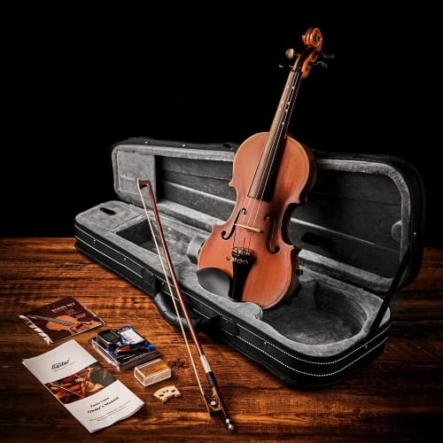 Eastar EVA-3 Beginner's Violin Set, Matte Finish, Fretboard Marked Tuners, and Spare String Set (4/4)