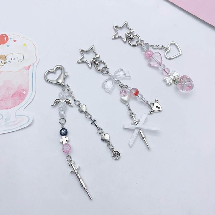Sweet Star Heart Bead Charm Pendant Chain Phone Straps Pocket Keychain Strap