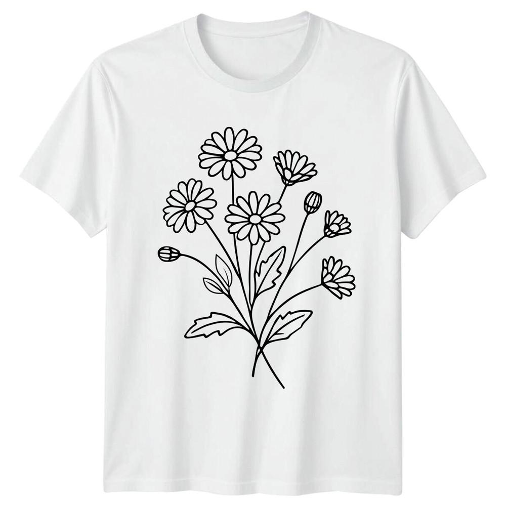 Daisy Flowers Minimalist Floral Line Art Birthday Gift TShirt S