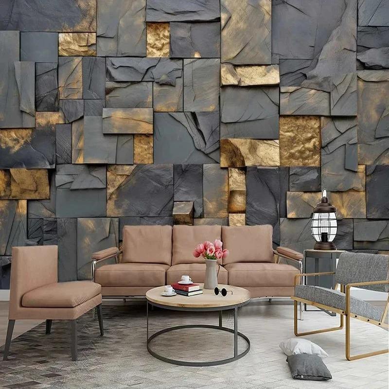 Nowoczesna prosta tapeta złoty liść sztuka skalna tło mural ścienny salon telewizor sofa sypialnia wystrój domu 3d murale