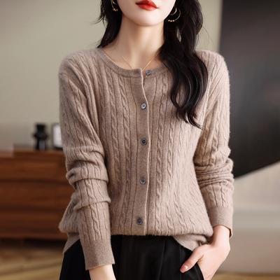 Andy Velvet Round Neck Twist Knitted Sweater Women's Autumn and Winter Skin Friendly and Warm Cardigan Fashionable and Versatile Cardigan Jacket
