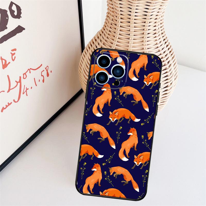 Cartoon Foxes Animal Phone Case For iPhone 16 Pro Max 14 13 12 11 15 17 Pro Max Mini 15 16 Plus 16e Back Cover