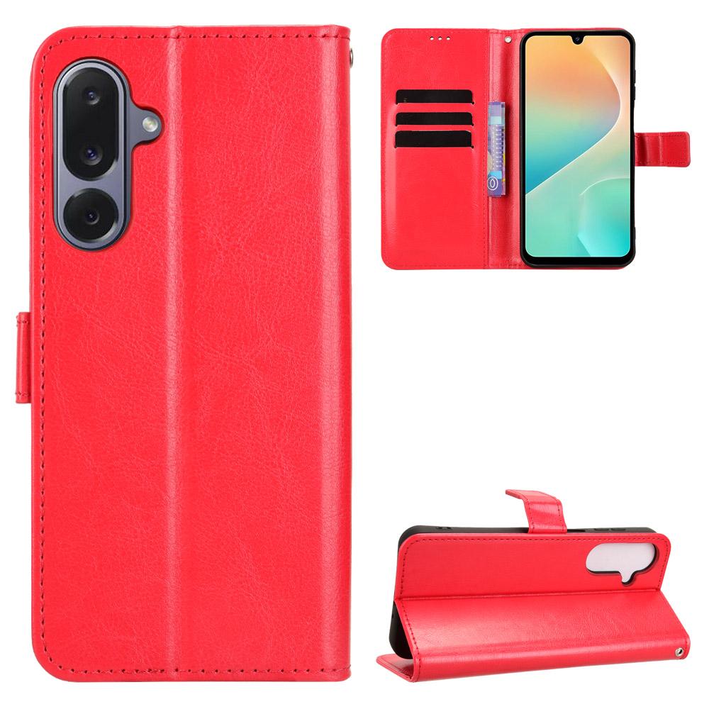 For Samsung Galaxy M36 5G PU Leather Case with Strap Crazy Horse Texture Phone Wallet Cover