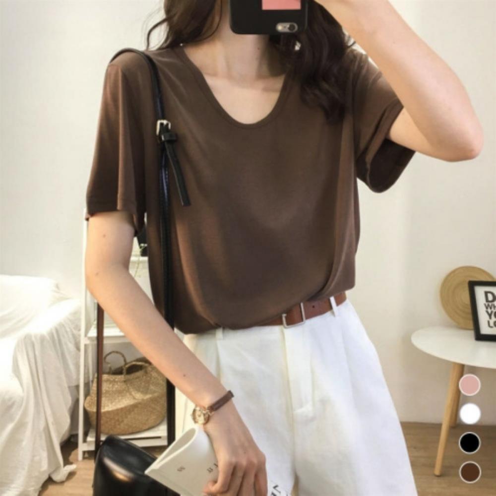 New Arrivals Open RUn Women Simple U Neck Poly Span TighT FiT T shirT