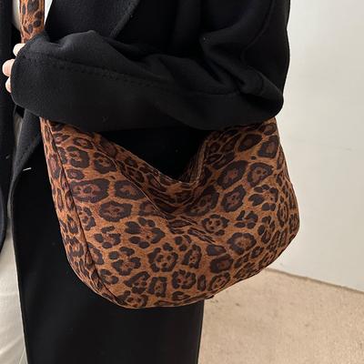 New Premium Textured One-shoulder Student Class Bag Autumn Commuter Leopard Print Tote Bag