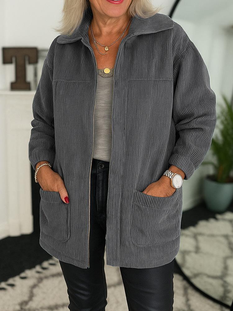 

Новая женская свободная повседневная куртка с лацканами, длинными рукавами, на молнии, чистая, многоцветная, с карманами S серый