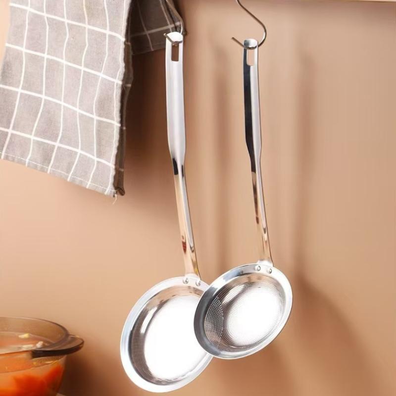 Stainless Steel Fine Mesh Fat Skimmer Spoon Strainer Fat Oil Skim Grease Foam Filter With Handle Kitchen Tool