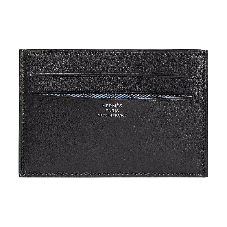 

Hermes Citizen Twill 11 Metal Finish Calfskin Card Holder Women Accessories Black Blue H086596CAAA Black & Blue