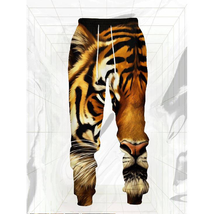 Men's Casual 3D Printed Sweatshirts with Realistic Tiger Head Design, 2pcs