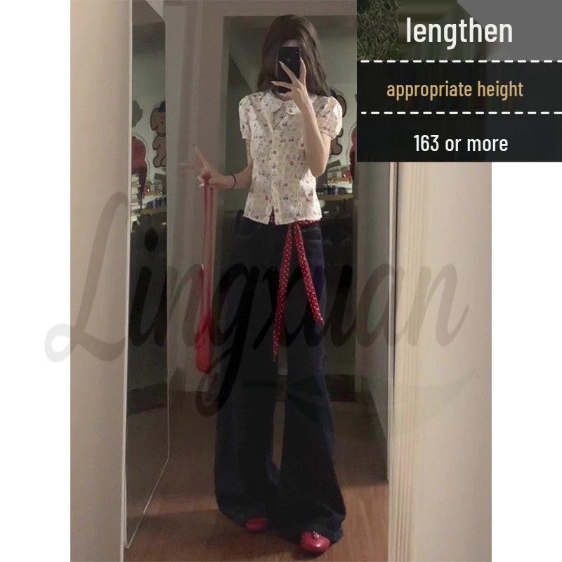 

American Retro High-Waisted Dark Blue Wide-Leg Jeans for Women - Summer 2026 Trend, Spicy Girl Style, Long Drape Pants M