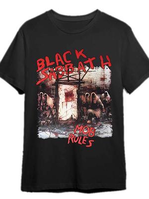 Vintage 1981 Black Sabbath Mob Rules Tour Tričko Pánske Krátky Rukáv Grafické Tričko Retro Umenie Kapely Kreslené Čierne s Červeným Písmom