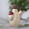 Wooden Mushroom Figurine Hand-Carved Mushroom Elf Holding A Balloon Rustic