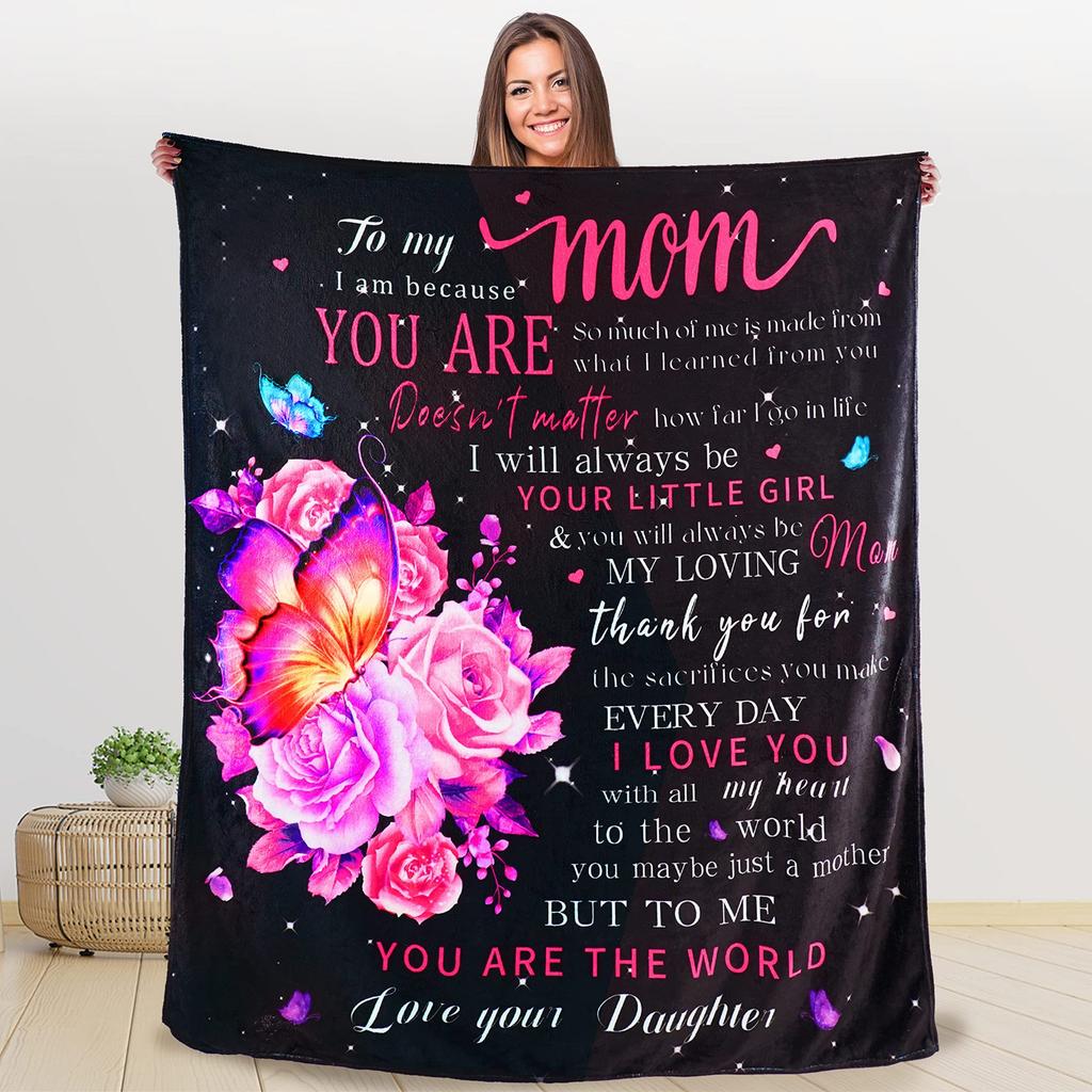 Birthday Gift From Daughter and Son To Mom Portable Soft Flannel Blanket for Sofa Bedroom Living Room