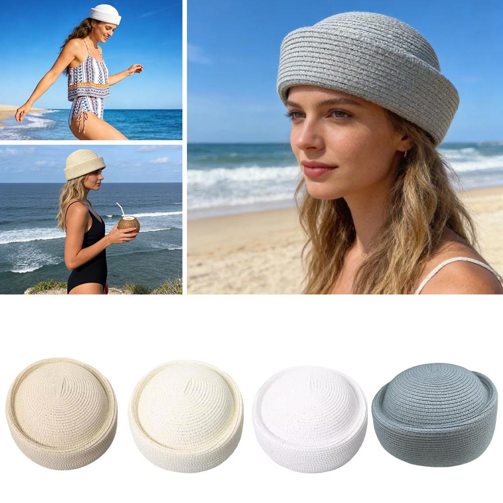 2026 New Summer Straw Beret Sun Hats Retro Artistic Painter Breathable Straw Hat Fashion Women Circle Concave