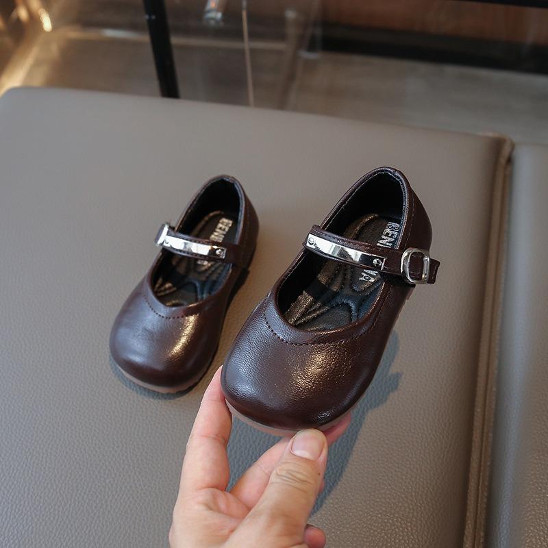 Korean Style Princess Simple Soft Sole Leather Shoes For Little Girls