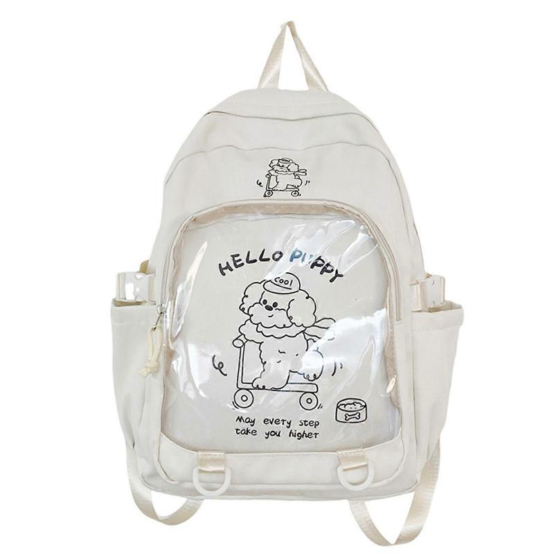 Japanese Cute Cartoon Anime Clear Backpack for Girls Large Capacity Trendy Itabag School Bag Casual Daypack Book Bag White