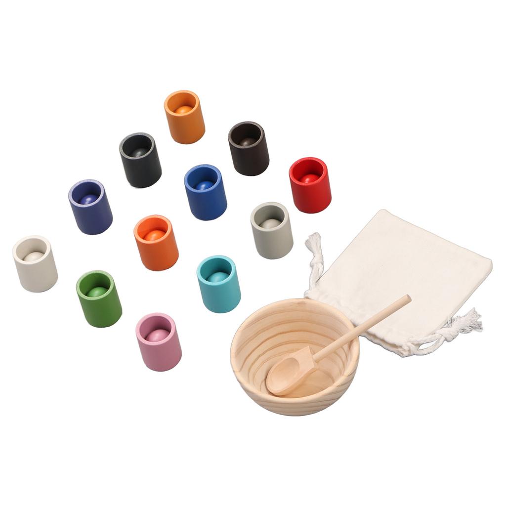 Balls Cups Color Sorting Toy Fine Motor Training Color Sorting Early Educational Wooden Sorter Game