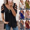 Women's Fashion Casual Solid Color Print Short Sleeve V Neck Blouses & Shirts