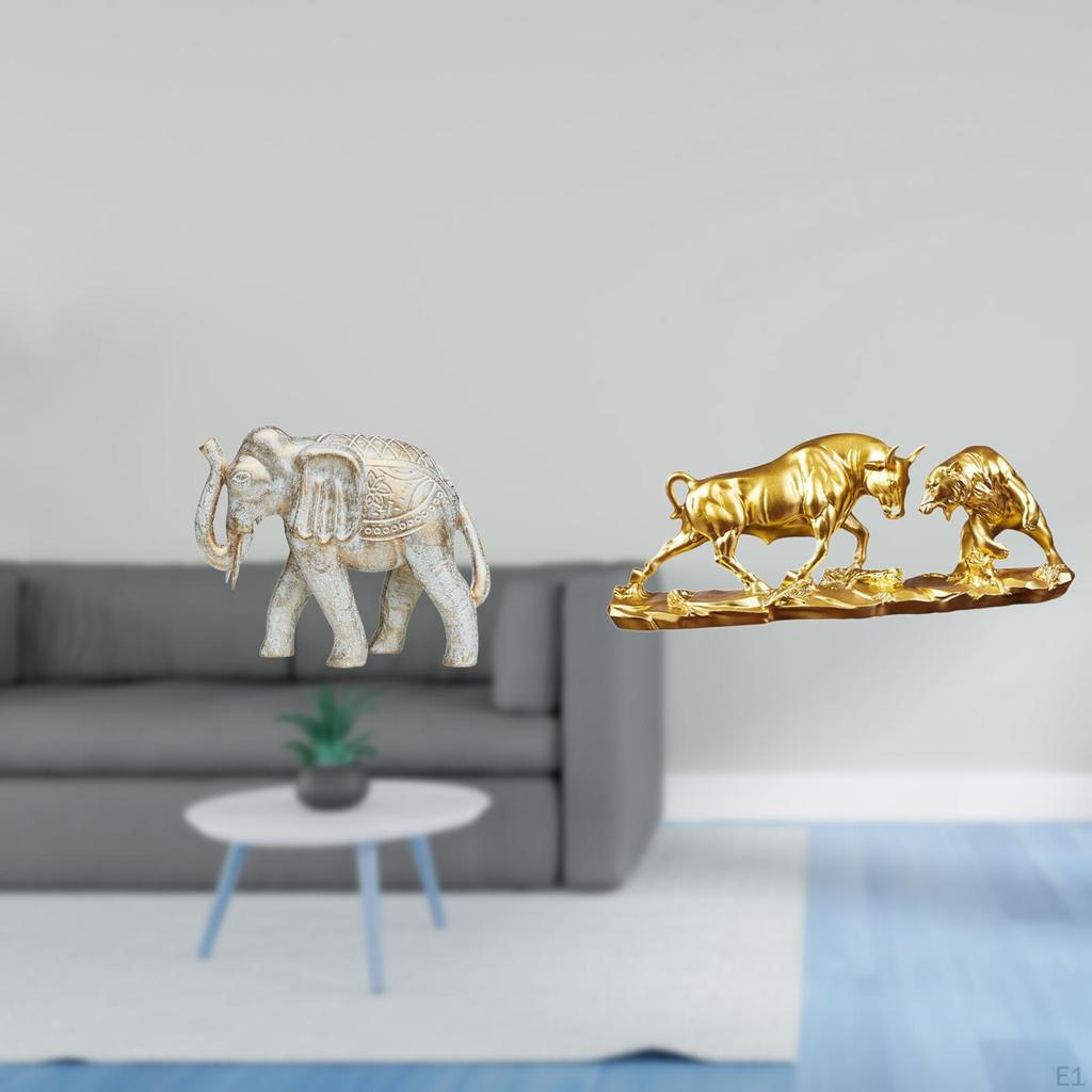 Hand Carved Wooden Elephant And Bull Figurine Sculpture Modern Artwork Animal Statue Souvenirs for