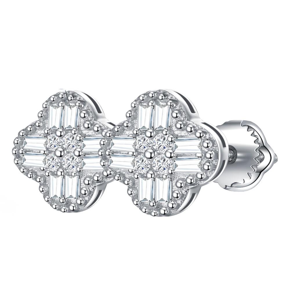 

Серьги с муассанитом Клевер Настоящее серебро 925 пробы Ледяные Большие Мужские Женские Серьги-пусеты белый