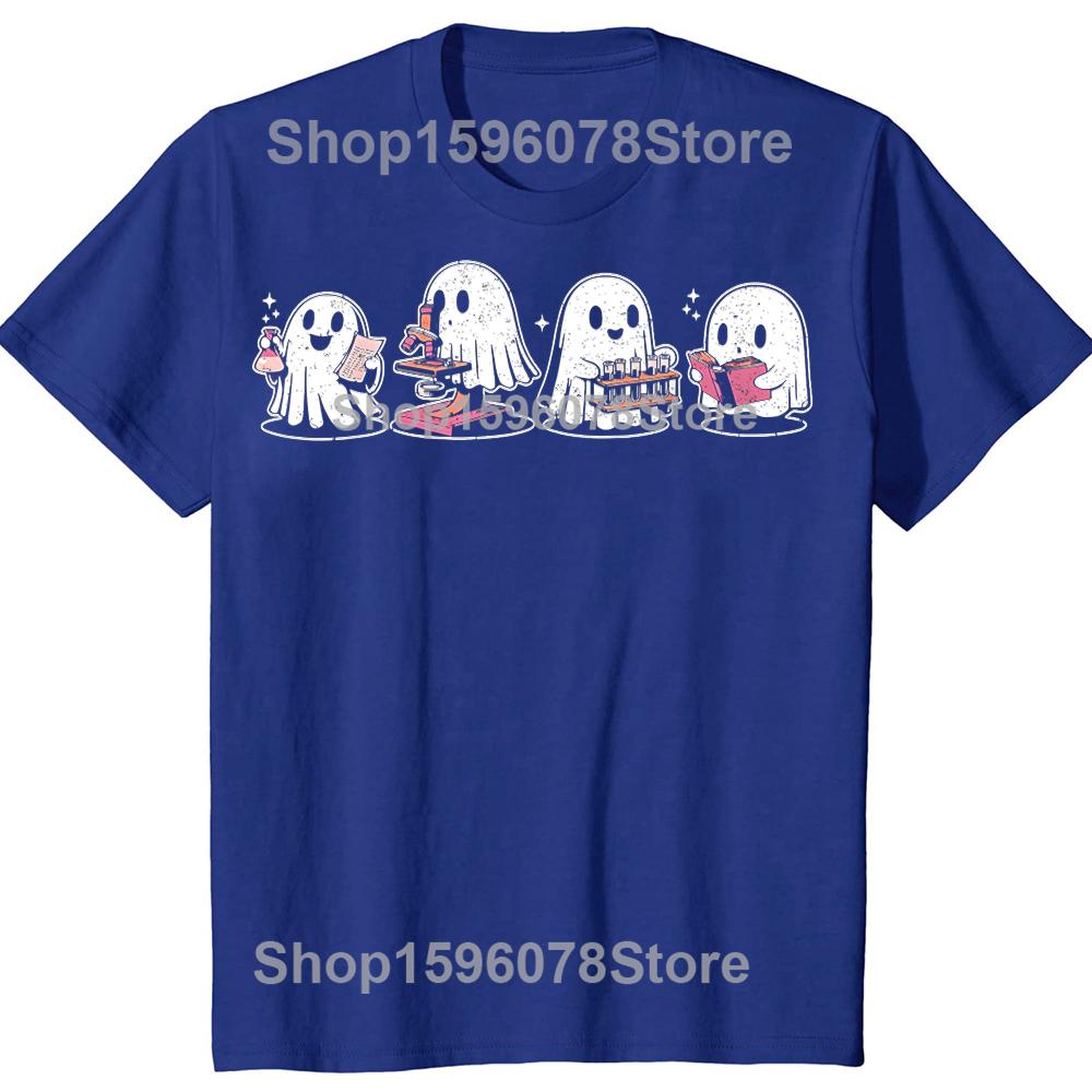Cute Halloween Science Chemistry Ghost Laboratory Teacher T Shirts Men Cotton Humor Streetwear Short Sleeve Loose Clothing
