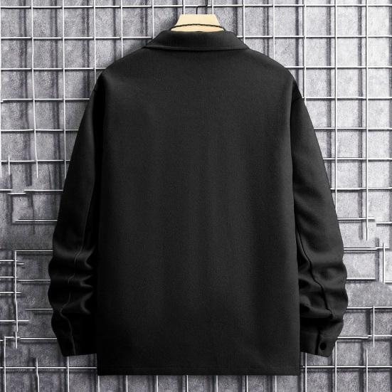 Herren Herbst Winter Einfarbiges Hemd Revers Langarm Pattentaschen Jacke