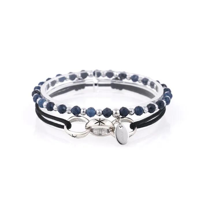 4 Deep Blue Quartz 1093 Silver Coated Shining Chain 1209 Bracelet Set (C2403-SE381_BK)