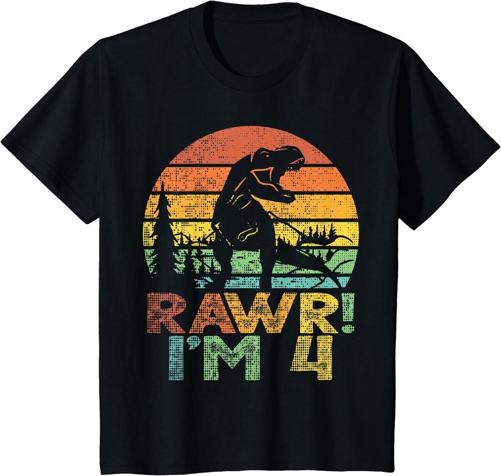 Kids Rawr Im 4 Dinosaur T Rex 4 Year Old Boys 4th Birthday Party T-Shirt Unisex T-Shirt S