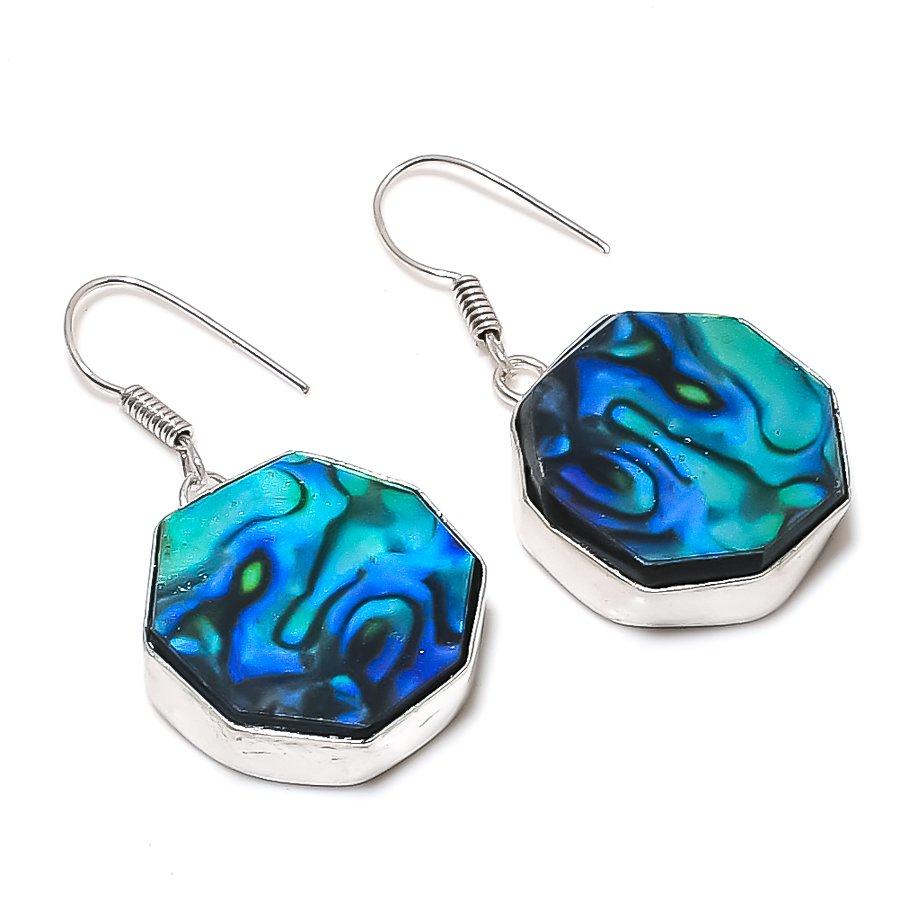 Natural Abalone Shell Gemstone 925 Sterling Silver Jewelry Earring 1.73 ETC-14075