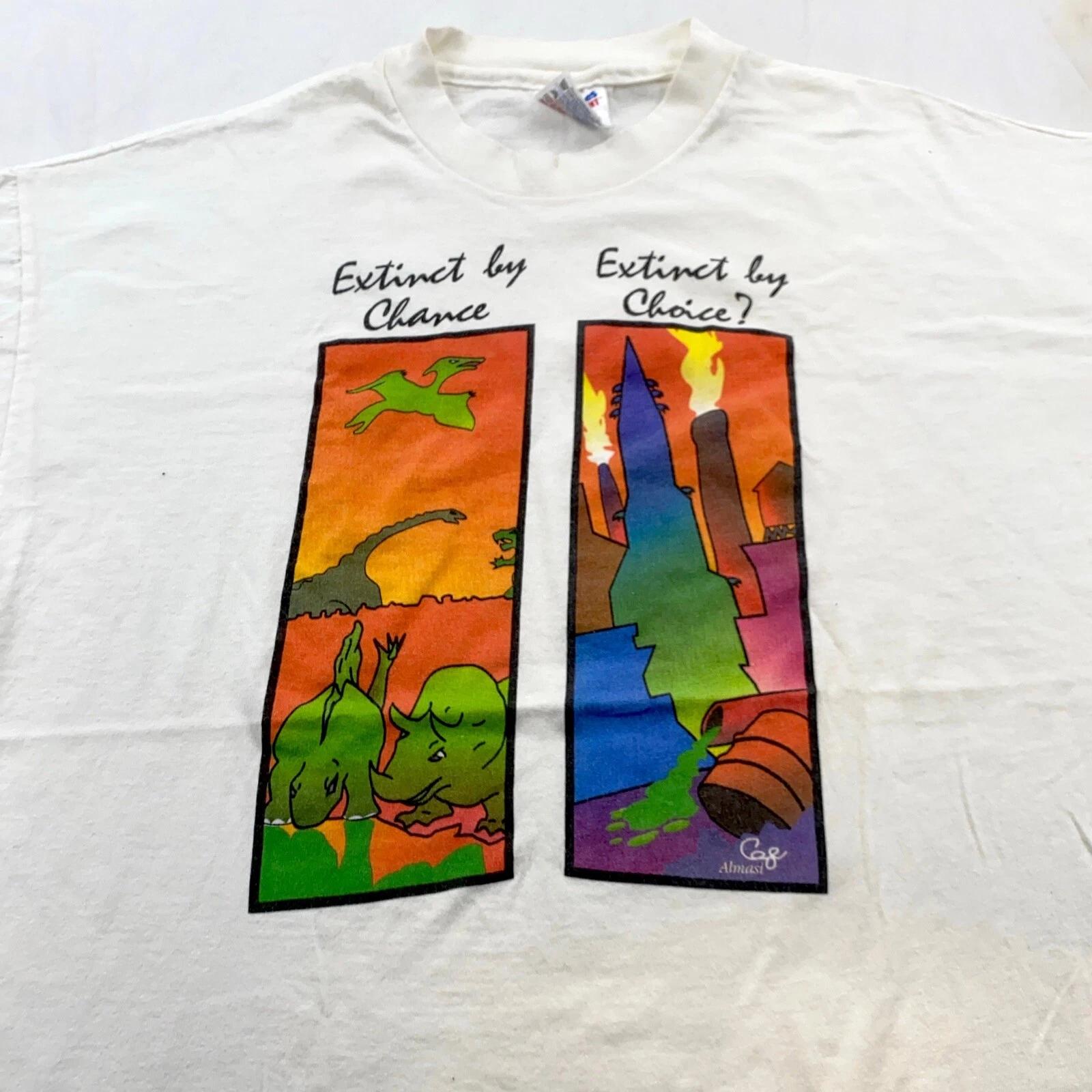 

vtg 90s EXTINCT BY CHANCE & CHOICE T-Shirt L/XL nature dinosaur activism 4XL