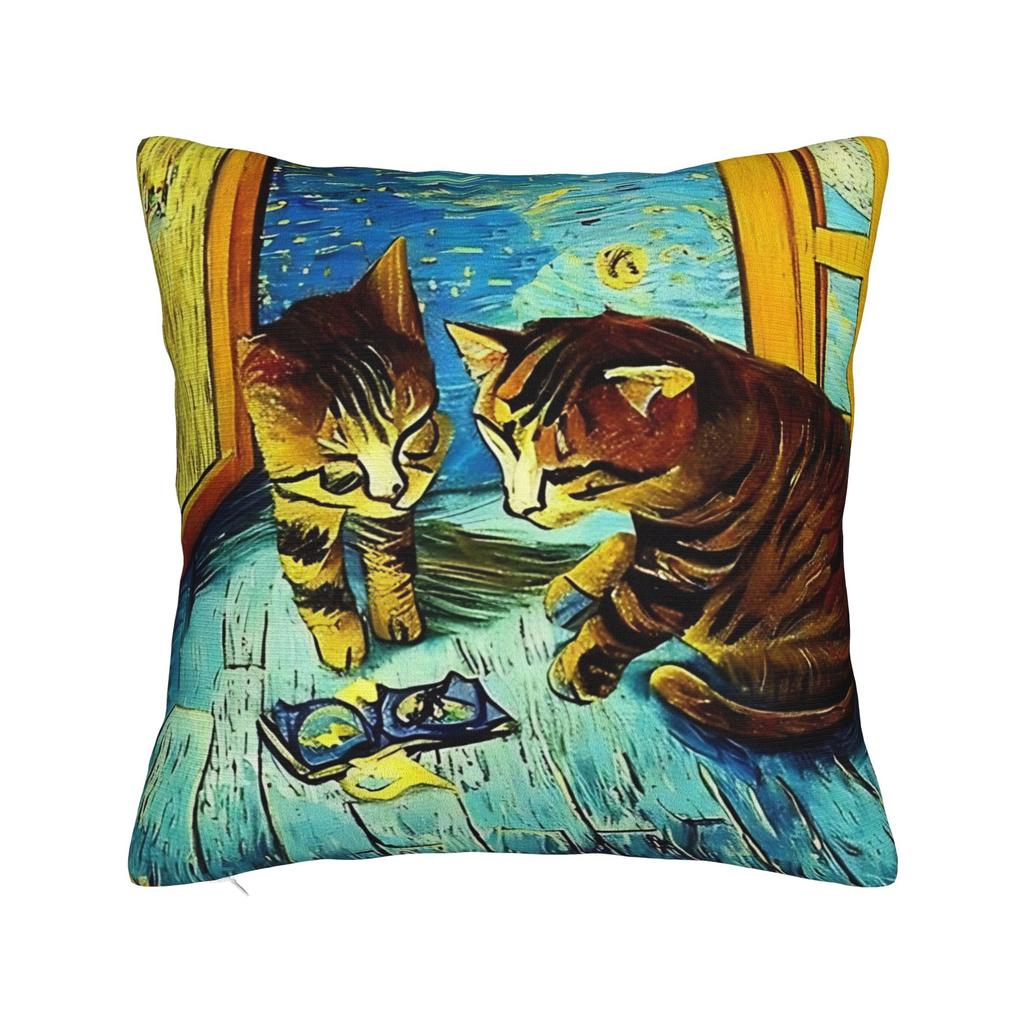 Mini Schnauzer Dog Van Gogh Starry Night Pillowcase Polyester Cushion Cover Decorations  Pillow Case Cover Sofa Square cm