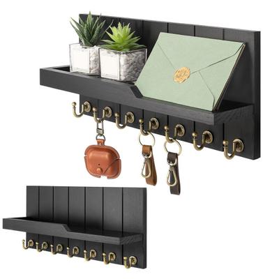 Wooden Key Holder Wall Mounted Storage Rack with Hooks Strong Load-bearing Solid Construction Easy To Install Entryway Storage Shelf