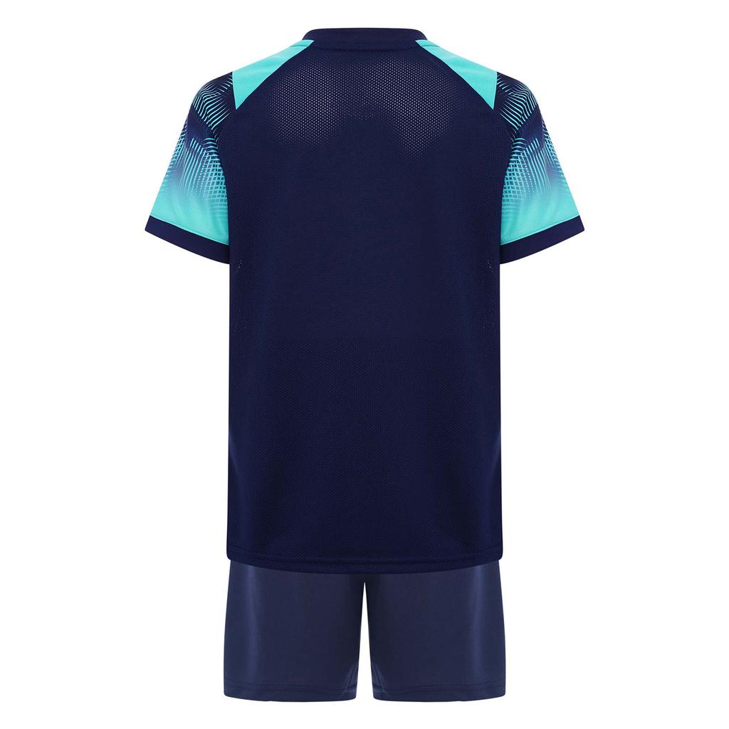 Children‘s Football Training Outfit V-Neck Short Sleeve Patterned T-Shirt and Elastic Waistband Drawstring Shorts for Athletic Practice