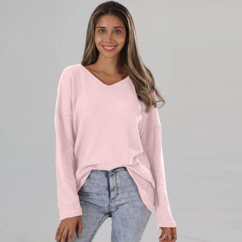 Women's  V-neck  Street  Spring and Autumn Loose Knitted Bottoming Shirt