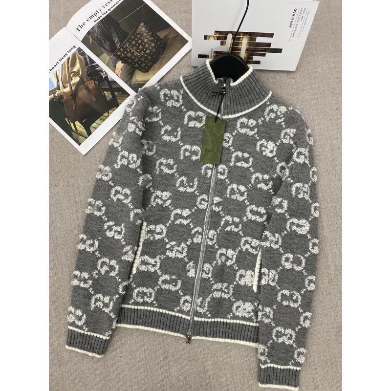 

Вовняний кардиган з вишивкою та коміром-стійкою, блискавкою та принтом подвійної G Nanyou G Large сірий колір