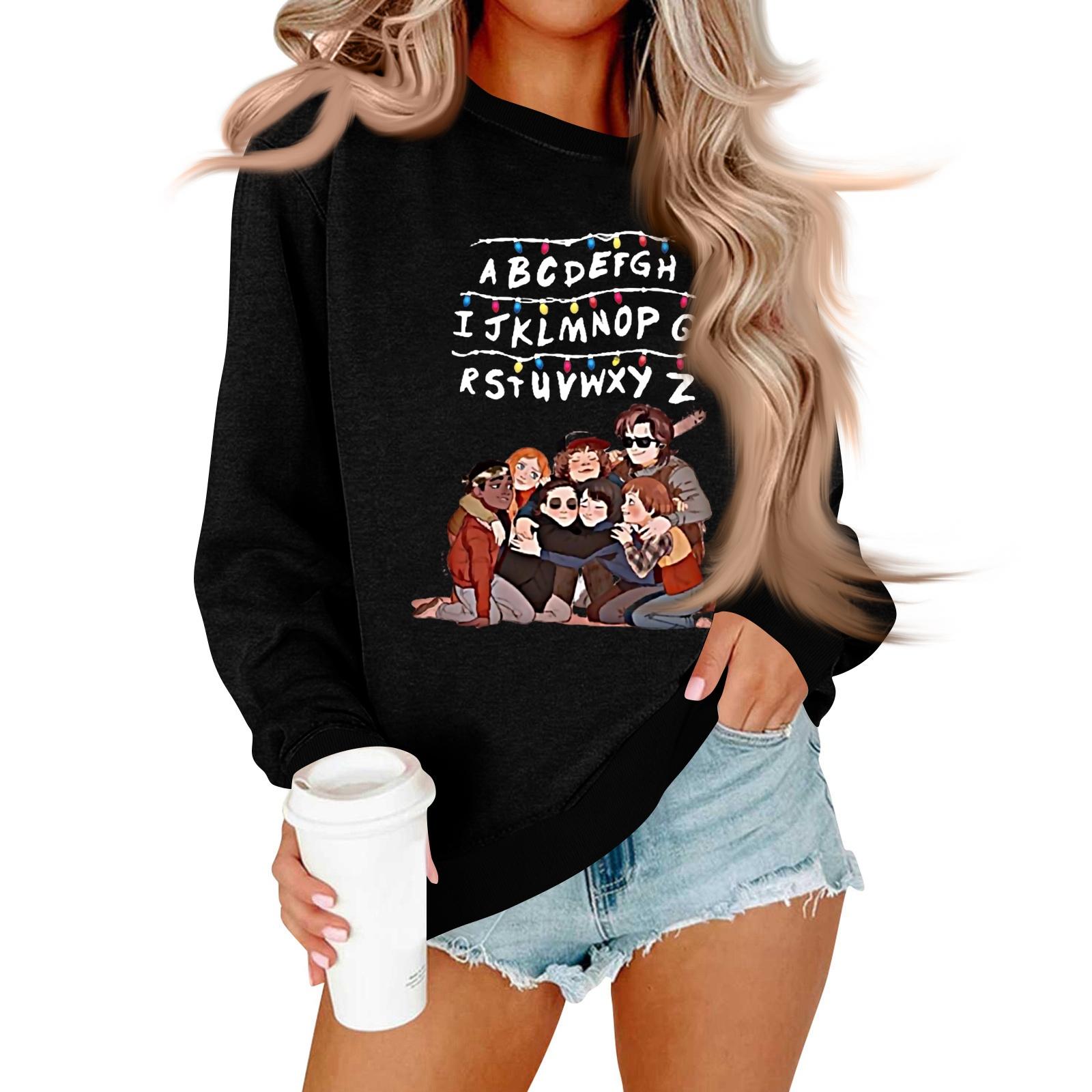 

Женская и мужская унисекс модная повседневная толстовка с длинными рукавами, свободного кроя, с принтом, с круглым вырезом S