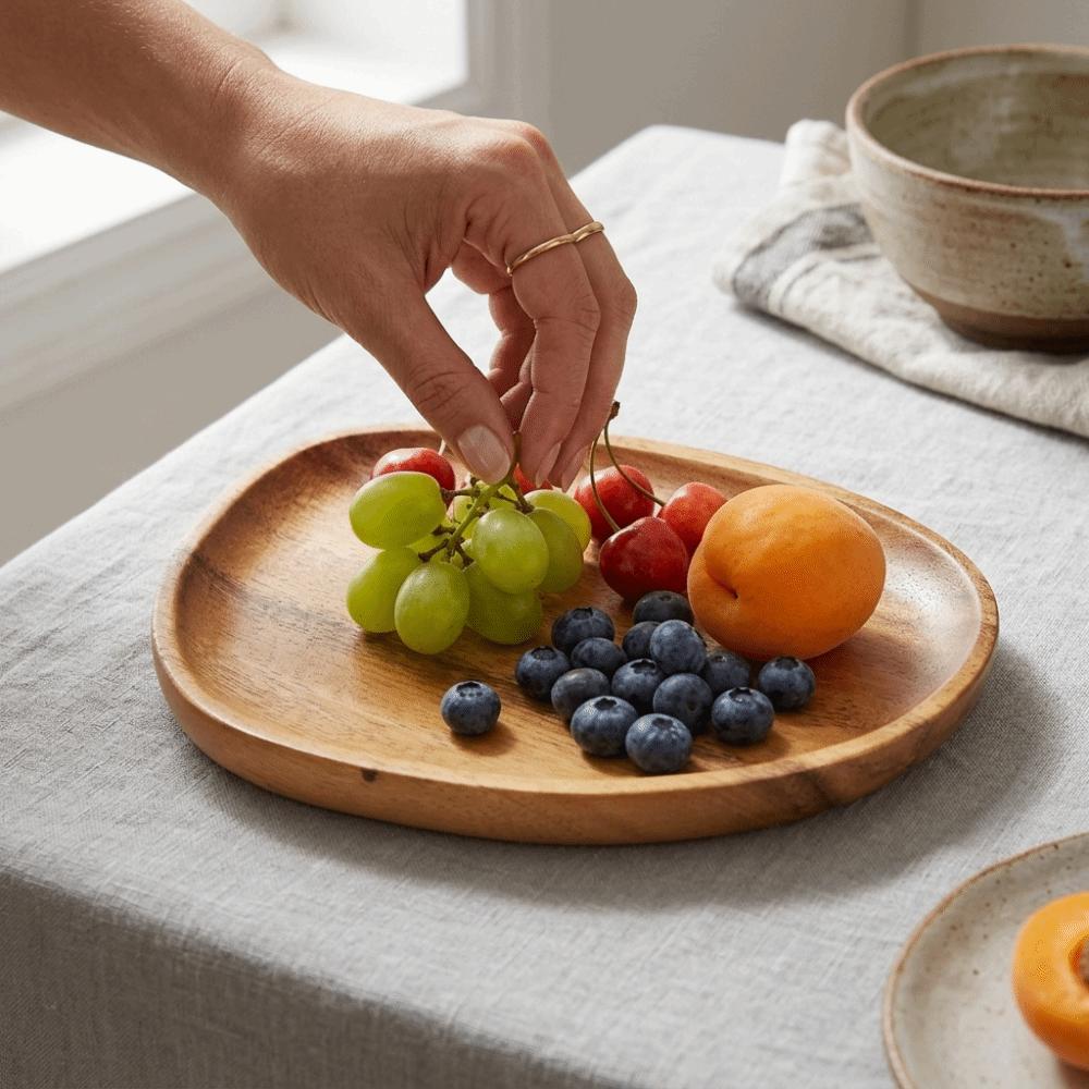 Wood Serving Tray Irregular Shape Food Platter Easy To Clean Storage Tray  Dining Table