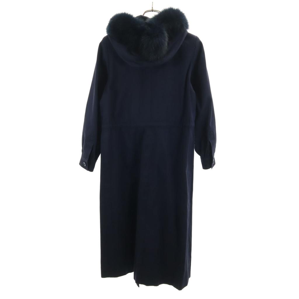 YVES SAINT LAURENT 90s Old Stainless collar coat M Navy with fox fur Women Used