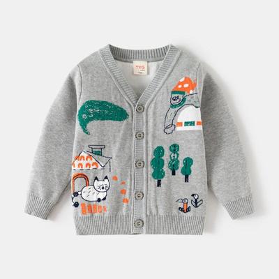 Spring and Autumn Children's Clothing Baby Boys' Long Sleeve Sweater V-neck Outerwear Boys' Double-Layer Thickened Knit Cardigan Children's Top