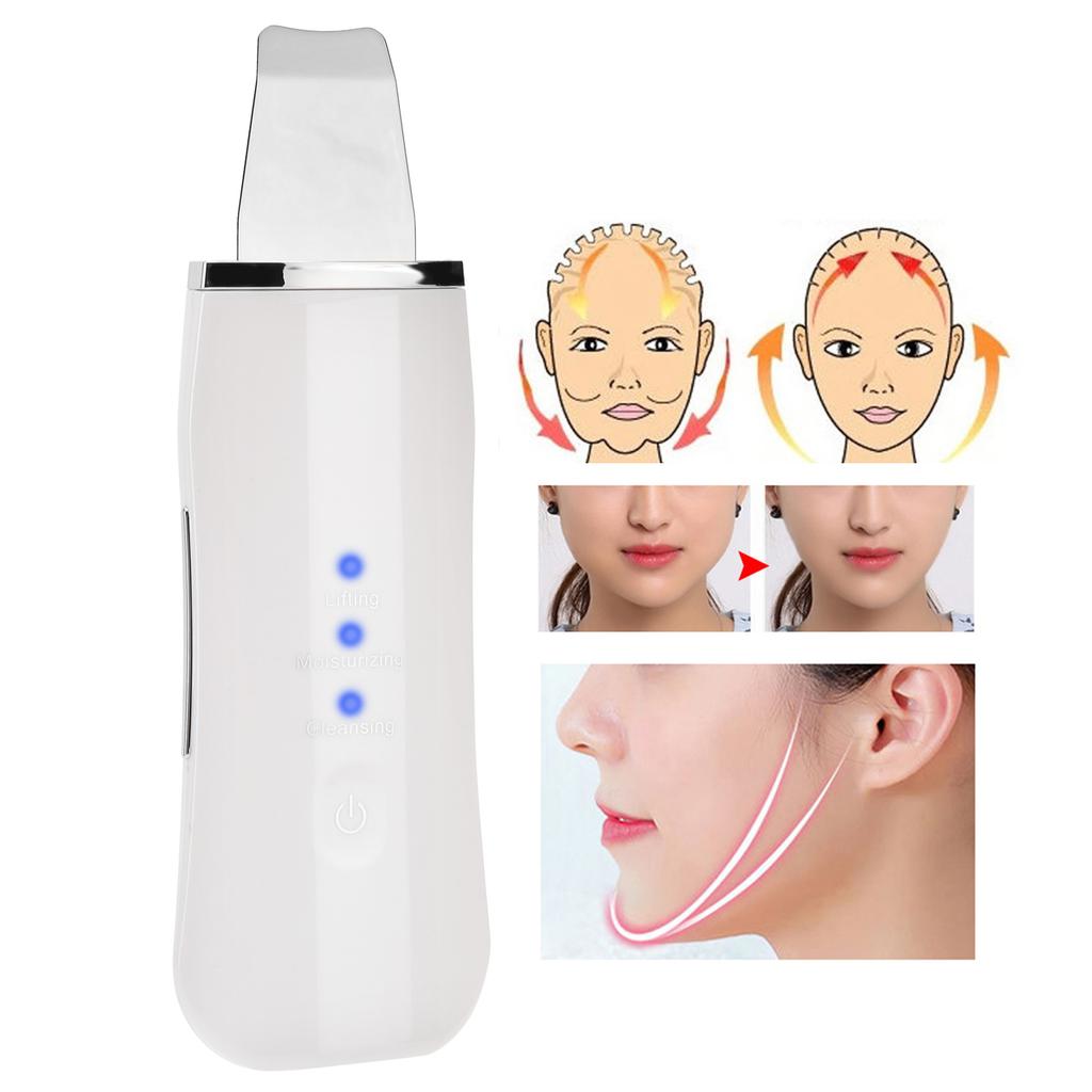 Face Skin Scrubber USB Rechargeable Peeling Machine Ultrasonic Exfoliating SkinCare(White )