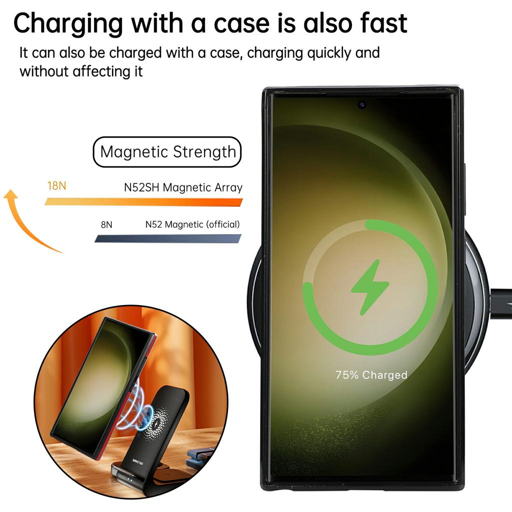 For Samsung Galaxy S23 Ultra Case Magnetic Kickstand PU Leather Coated PC + TPU Phone Cover
