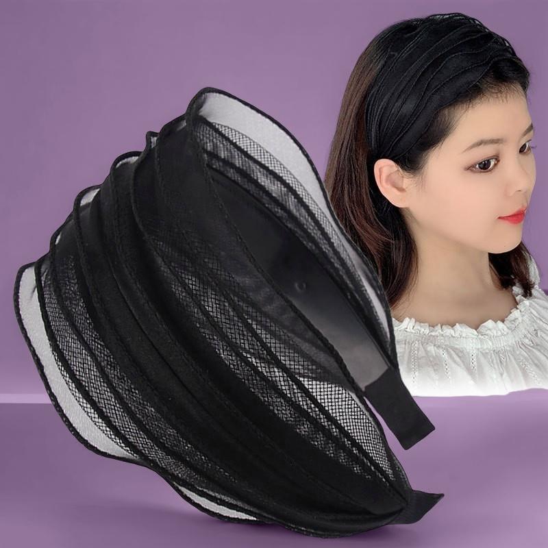 Spring and Summer Mesh Pleated Wide-brimmed Headband Women New Hairpin Headband Daily Clothing Fashion Matching Head Band