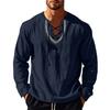 Men's Loose Casual Cotton And Linen Drawstring Collared Shirt Top
