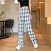 Vintage Plaid Women Pants High Waist Wide Leg Straight Pant Loose Casual Female Trousers Wide Leg Pant Fashion