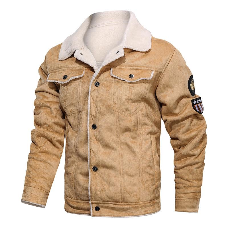 Chaqueta Casual Holgada de Ante para Hombre Wish Nueva Solapa Talla Grande Piel Integrada Abrigo de Hombre