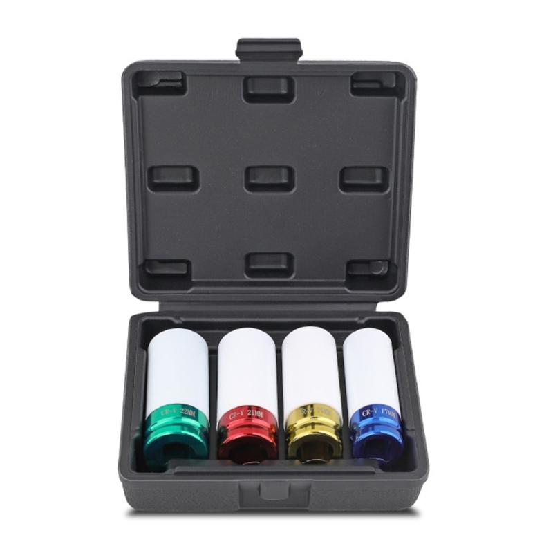 Zestaw 4 szt. nasadek do kół Klucz udarowy Ochraniacz koła Nasadki udarowe Zestaw kluczy nasadowych Plastikowe tuleje 17/19/21/22mm