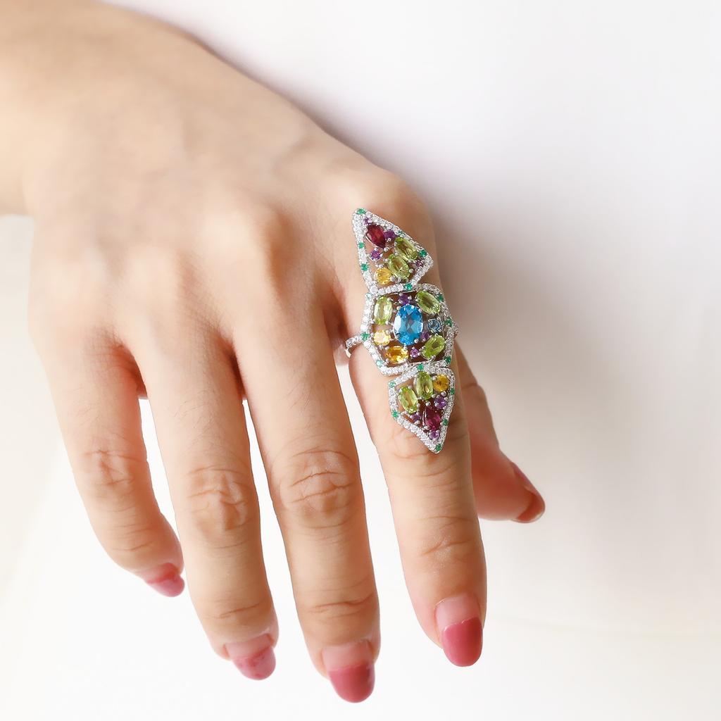 Originaler faltbarer Designer-Edelsteinring, personalisiertes Schmuckzubehör, S925-Silber-Intarsienring mit naturfarbenen Edelsteinen