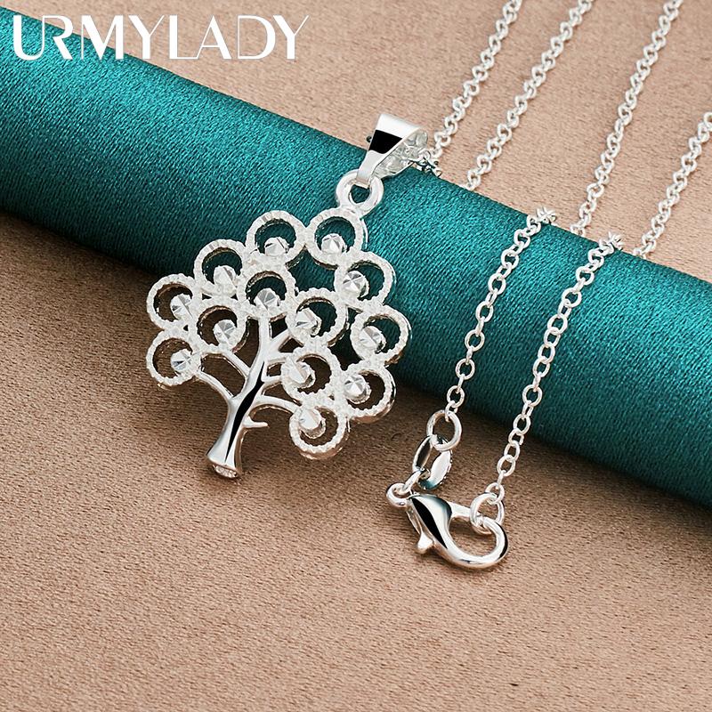 URMYLADY 925 Sterling Silver Christmas Tree Pendant Necklace For Women Party Fashion Jewelry